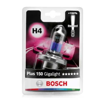 Obrázek Bosch H4 Plus 150 Gigalight Halogen Glühlampe für Auto Scheinwerfer, 12 V 60/55 W, % mehr Licht Lampensockel Typ P43t 1 Ersatz Scheinwerferlampe