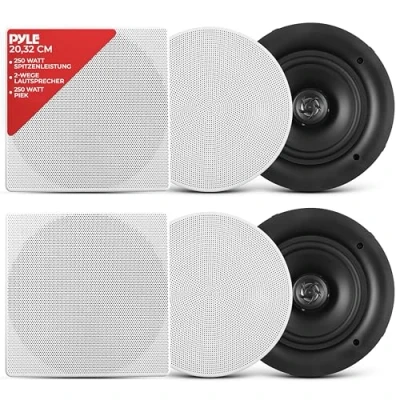 Obrázek Pyle Deckenlautsprecher Stereo Heimkino Lautsprecher Wandlautsprecher Unterputz 8 Zoll Weiß 250 Watt, 2 Wege, (Paar) (PDIC86)