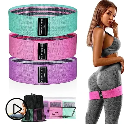 Obrázek PORTENTUM Resistance Bands, sada fitness pásů, pás na jógu ve 3 síle tahu, tréninkový pás, páska ALS odpor a podpora pro trénink nohou, video s obsaženými cvičeními, růžová, zelená, fialová