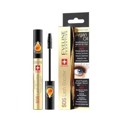 Obrázek Eveline Cosmetics SOS Lash Booster 5 v 1 sérum na řasy s arganovým olejem Aktivátor růstu řas a výživná báze objem, prodloužení, posílení Bez parfemace, vhodné pro kontaktní čočky, 10 ml