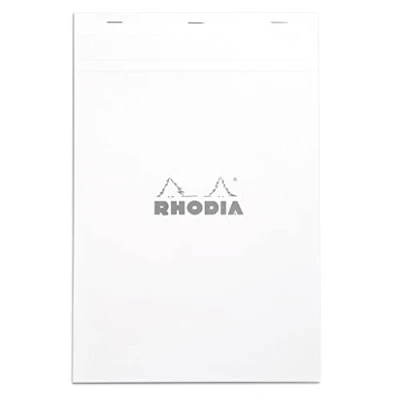 Obrázek Rhodia 19601C Sešívaný zápisník (kostkovaný s okrajem, 80 g, A4, 210 x 318 mm, listů, mikroperforovaný) 1 kus bílý / stříbrný