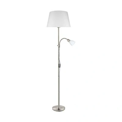 Obrázek EGLO stojací lampa Conesa, 2 plamenná lampa, z kovu v nikl matném provedení, textil bílé a sklo, do obývacího pokoje, stropní svítilna s lampičkou na čtení, E27, E14