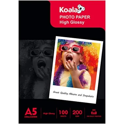 Obrázek Koala Inkjet Hochglänzend Fotopapier DIN A5, 210 x 148 mm, 200 g/m², 100 Blatt, für Canon HP Epson Tintenstrahldrucker