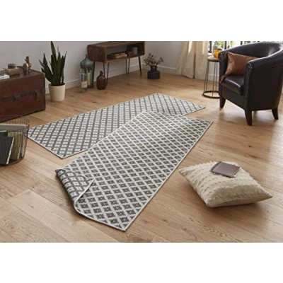 Obrázek NORTHRUGS Vnitřní a venkovní koberec Nice 80 x 250 cm otočný odolný proti povětrnostním vlivům, moderní geometrický vzor, běhoun na balkon, terasu, zahradu, zimní do