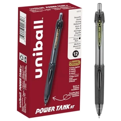 Obrázek PowerTank RT černé tužky, 1,0 mm silné 12 kusů, podobné gelovým perům, kuličkovým zasouvací, objemné inkoustové kancelářské potřeby, pastelky, jemné hrot, hladké