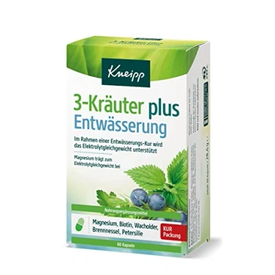 Obrázek Kneipp 3 byliny plus odvodnění přirozeným způsobem podporují odvodnění, hořčík, biotin, listy kopřivy, jalovcové bobule a petrželky, 60 kapslí