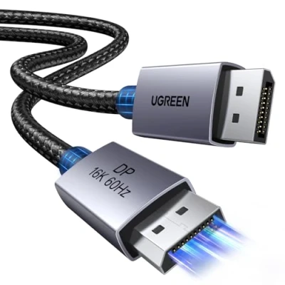 Obrázek UGREEN 16K Displayport kabel 2. 1 10K 60Hz 8K 120Hz 4K 240Hz 165Hz 144Hz, DP 80Gbps s HDR, FreeSync, G Sync, DSC 1. 2a, HDCP 2 pro PC, HDTV, Gaming Monitor (2M)