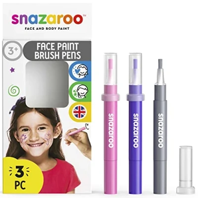 Obrázek Snazaroo 1180141 Dětské líčidlo, tužka na líčení se štětcovou špičkou, sada 3 barev fantazie, růžová/fialová/stříbrná
