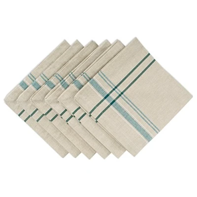 Obrázek DII French Stripe Tabletop Collection sada ubrousků na jídelní stůl, styl statku, 50 x cm, taupe/modrozelená, 6dílná