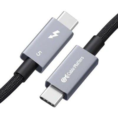 Obrázek Cable Matters [Certifikace Intel] 80 Gbps pletený kabel Thunderbolt 5 se zesílením šířky pásma až 120 / nabíjecí výkon 240 W v černé barvě, 1m, kompatibilní s 4/3, USB4 USB C