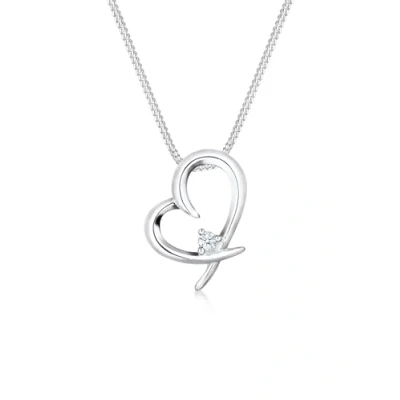 Obrázek Elli Řetízek na krk dámský přívěsek srdce spojení jednoduché s diamantem (0,03 ct.) ze sterlingového stříbra 925, Fazetový brus, diamant