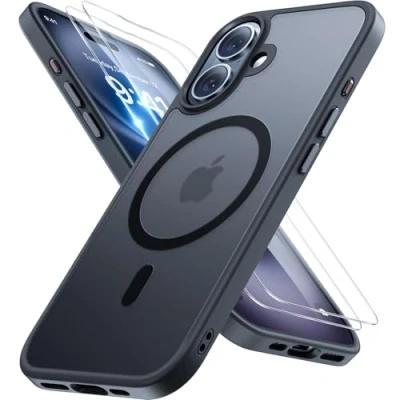 Obrázek Miracase Magnetické pro iPhone 16 pouzdro Magsafe [se 2 ochranným sklem] vojenská ochrana odolná proti nárazu odolné poškrábání otiskům prstů Sametová haptika tenké na mobil