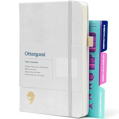Obrázek Ottergami Bullet Journal zápisník puntíkovaný, kvalitní, silný papír s gramáží 150 g/m², Classic A5 Dotted Bulletjournal, předtištěné body a další šablony
