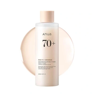 Obrázek ANUA Rice 70 Glow Milky Toner, pro zesvětlení, rýžovou vodu, niacinamid, ceramidy, panthenol, nekomodogenní, bezpečný proti houbovým skvrnám, 250 ml/8,45 fl.oz.
