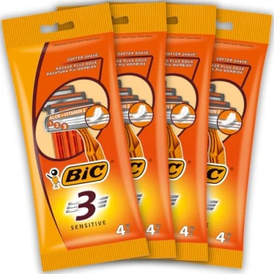 Obrázek BIC 3 Sensitive Rasierer Herren, 16 Einwegrasierer mit je Klingen, Aloe Vera &amp; Vitamin E für eine sanfte Rasur