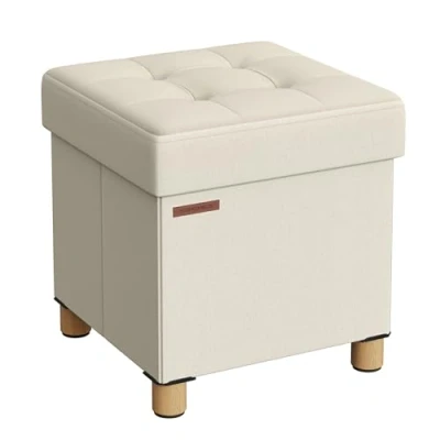 Obrázek SONGMICS Sedací stolička s úložným prostorem, malá skládací lavice, lavice 38 x cm, úložný box, nosnost až 300 kg, do obývacího pokoje, ložnice, krémově bílá LSF014W11