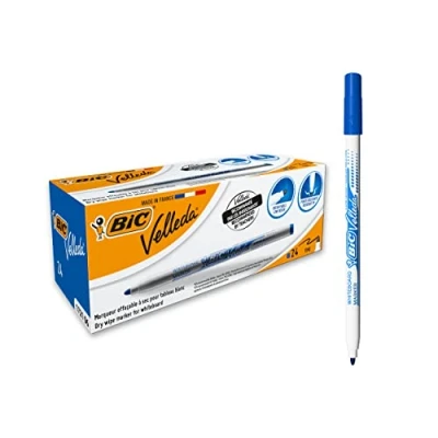 Obrázek BIC Velleda 1721 Ketone Whiteboard Marker (kulatá špička, 1,5 mm) Balení po 24 kusech modrá