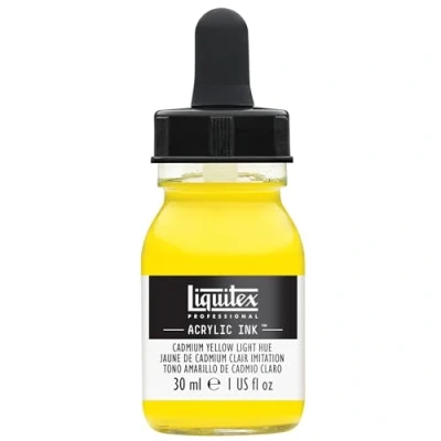 Obrázek Liquitex 4260159 tekuté profesionální akrylové barvy inkoust, tuš, 30 ml, vysoce pigmentovaná airbrush barva, kadmiová žlutá světlá barevný odstín