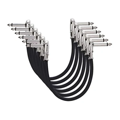 Obrázek Amazon Basics Pomocný propojovací kabel kytary pro efekty, mikrofony, směšovací pulty, zesilovače a jiné, 6,35 mm úhlové konektory, blokuje poruchy, 6 kusů, balení po 1, 15 cm, černý