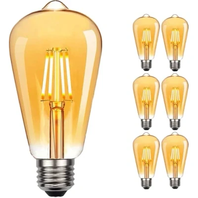 Obrázek NUODIFAN Edison Vintage žárovka, 6 kusů LED žárovek teplá bílá E27 retro žárovka ideální pro nostalgické a osvětlení doma, kavárny, baru atd