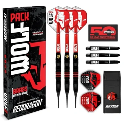 Obrázek RED DRAGON Wolf Pack mosazné šipky s plastovým hrotem 18 g sud 20 plná hmotnost Dart Flights a Darts Shafts (stonky)