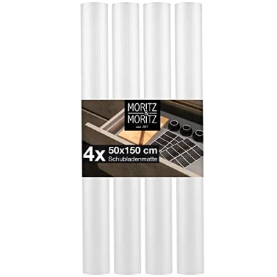 Obrázek Moritz &amp; 4x transparentní rohož do zásuvky široká 50 cm protiskluzová x 150 jako vložka kuchyně nebo fólie skříně vč. 20 nálepek na tabuli