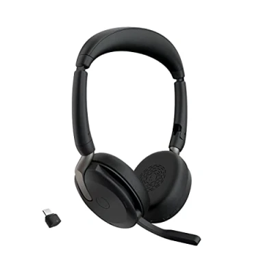 Obrázek Jabra Evolve2 65 Flex Stereo Bluetooth Headset mit Wireless Charging Pad, geräuschunterdrückender ClearVoice Technologie und hybrider ANC für MS Teams zertifiziert Schwarz
