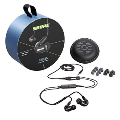 Obrázek Shure AONIC 215 Wired Sound isolierende Ohrhörer, klarer Sound, Einzelfahrer, sichere In Ear Passform, abnehmbares Kabel, langlebige Qualität, kompatibel mit Apple &amp; Android Geräten Schwarz