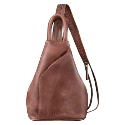 Obrázek STILORD &#039;Lyanna&#039; Sling Bag Dámský kožený Crossbody Batoh 2 v 1 kabelka dámská do města vyjížďky Shopping na všední den pravá kůže, Messina hnědá,