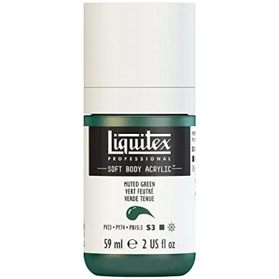 Obrázek Liquitex 1959501 profesionální akrylová barva Soft Body umělecká v krémové krycí konzistenci, vysoká pigmentace, stálobarevná a odolná proti stárnutí, 59 ml láhev tlumená zelená