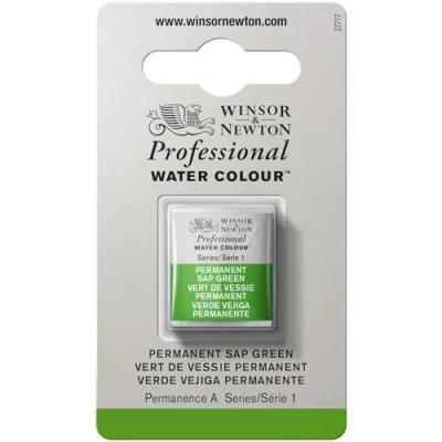 Obrázek Winsor &amp; Newton 0101503 Profesionální akvarelová barva, živé vodní barvy v umělecké kvalitě, vysoká brilantnost barev a svítivost, stálá na světle, archivní kvalita, 1/2 misku permanentní zelená