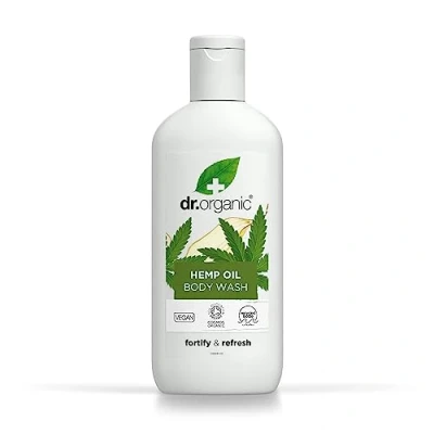 Obrázek Dr Organic Konopný olej na mytí těla, sprchový gel, pro muže a ženy, přírodní, veganský, netestovaný zvířatech, bez parabenů SLS, certifikovaný bio, 250 ml, balení se může lišit
