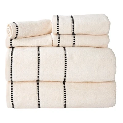 Obrázek Lavish Home Sada luxusních bavlněných ručníků Quick Dry, Zero Twist and Soft 6 Piece Set with 2 Bath Towels, ručními háčky a Washcloths by Bone/Black