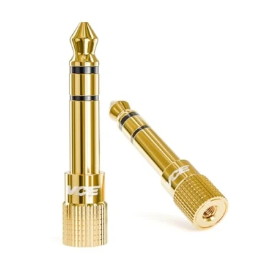 Obrázek VCE HQ Audio jack adaptér 6,35 mm konektor na 3,5mm zdířka stereo sluchátka pozlacený pro klávesnici, reproduktor, kytaru, klavír, 2 kusy