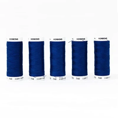 Obrázek Korbond 500 m Saphir Polyester 5 x 100 Spulen blau für Handnähmaschinen kein Einlaufen ideal zum Flicken, Schneidern, Quilten, Basteln, Reparaturen und Verschönern