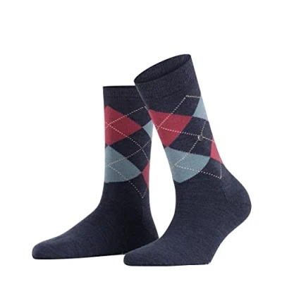 Obrázek Burlington Dámské ponožky Marylebone prodyšné vlna regulující klima, s plochým švem, netlaková špička na patě Argyle, módní ONE SIZE FITS ALL jako dárek 1 pár, Modrá (Dark Blue Melange 6688)