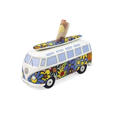 Obrázek BRISA VW Collection Volkswagen pokladnička na prasátko s surfovacím prknem v designu T1 Bulli Bus Samba Design (Flower Power/pestro)
