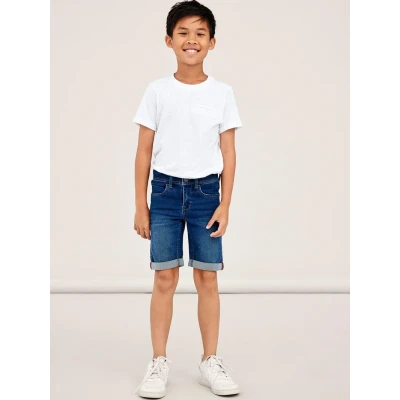 Obrázek Name it Silas SLIM Džínové kraťasy pro děti, Velikost: 176, Medium blue denim