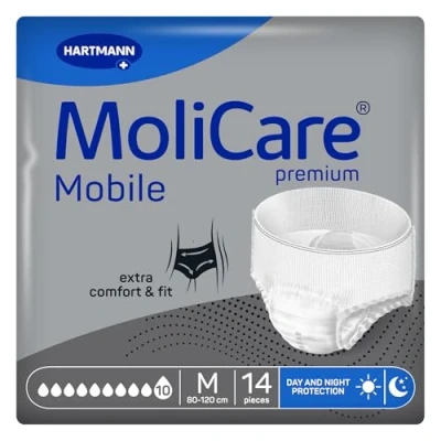 Obrázek MoliCare premium Mobile 10 kapek velikost M, inkontinenční kalhoty pro ženy a muže s těžkou inkontinencí, extra ochrana proti vytečení, pokročilá pokožky, lepší střih, 14 kusů