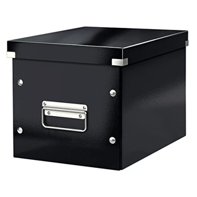 Obrázek Leitz Úložný box Click &amp; Store s víkem středně velký, na kostky pro regály v obývacím pokoji nebo kanceláři, přepravní z 80 % recyklované prémiové tvrdé lepenky, stabilní kovové rukojeti,