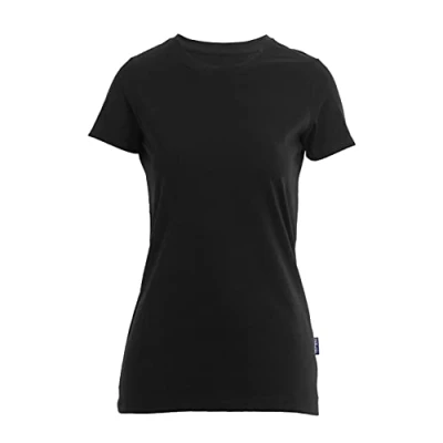 Obrázek HRM dámské luxusní tričko Roundneck Tee vel. I Premium kulatý výstřih ze 100% bio bavlny Basic prát do 60 C kvalitní &amp; udržitelné horní díly, černá (Black 01 black), XS