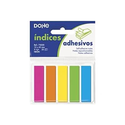 Obrázek DOHE Blocks mit Wieder abziehbaren Index Haftstreifen. 5 Farben. Größe der Haftstreifen: 12 x 45 mm. Ideal für Büro und Schule.