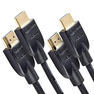 Obrázek Amazon Basics 4K HDMI kabel, 3 m, 18 Gbit/s Highspeed s Ethernetem, 4K@60Hz, 2 kusy, 2160p, černý