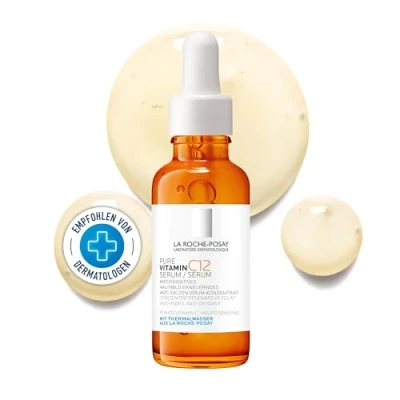 Obrázek Sérum La Roche Posay Pure Vitamin C12, péče proti stárnutí s 12 % vitamínu C, regenerační o obličej vráskám, zpevňující, rozjasňující a antioxidační, pigmentovým skvrnám, 30 ml