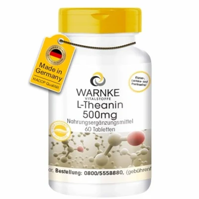Obrázek L theanin 500 mg 60 tablet vysoká dávka a veganská aminokyselina varování vitální látky německá lékárenská kvalita
