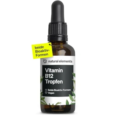 Obrázek Kapky vitaminu B12 50 ml 500 µg v kapce roční zásoba 2 aktivní formy (methyl a adenosylkobalamin) veganské, bez alkoholu pečlivě laboratorně testováno Německu