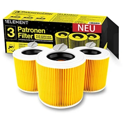 Obrázek 3 filtry pro vysavač Kärcher [WD3, WD2, WD1, MV3, MV2, A, K, KNT, NT, SE, VC] nahrazuje 6. 414 552. 0 kulaté + uzavírací šrouby alergiky proti jemnému prachu a pachům