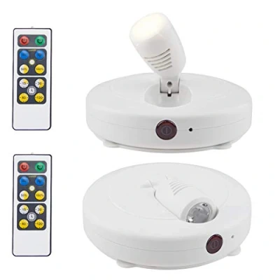 Obrázek HONWELL Bodová lampa LED Wireless stropní reflektor s dálkovým ovládáním Puck světlo lampička na čtení časovač AA provoz baterie noční otočnou hlavou světla pro nátěr zrcadla terč, 2 kusy