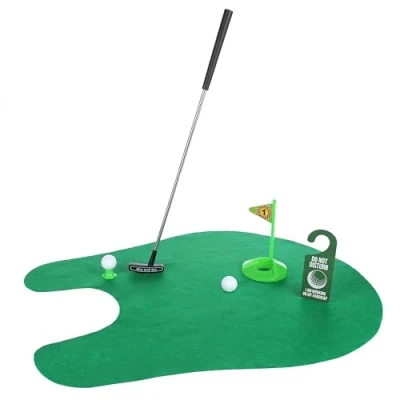Obrázek FunX Toaletní golf dárková sada veselý mini golfový dárek pro muže do koupelny s puttingovou podložkou 7 ks. Golfové dárkové zboží