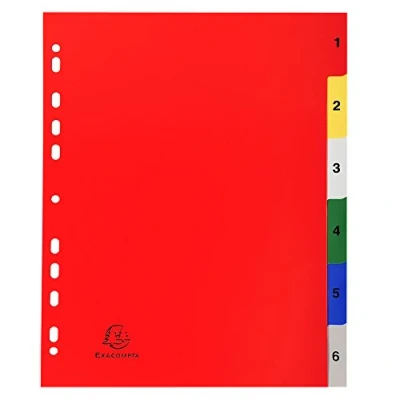 Obrázek Exacompta 2506E plastový rejstřík 1 6 pro DIN A4 MAXI z trvanlivého plastu 6dílný plná výška 24 x 29,7 cm bílý s potiskem, pestrými záložkami, univerzální děrování, indexová strana vlastní tvorbu
